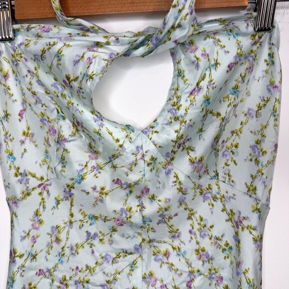 Rebecca Taylor Floral Silk Halter Midi Dress In Light Blue Size 8 - Picture 5 of 14